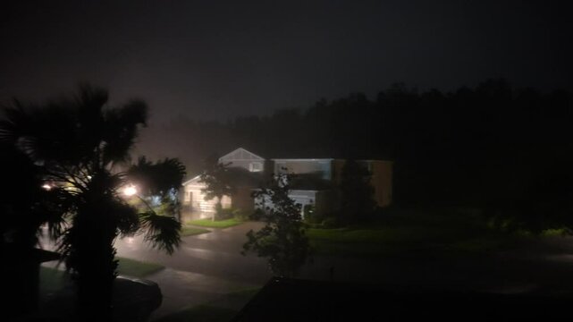 Hurricane big gust wind, heavy rain and lightning on landfall