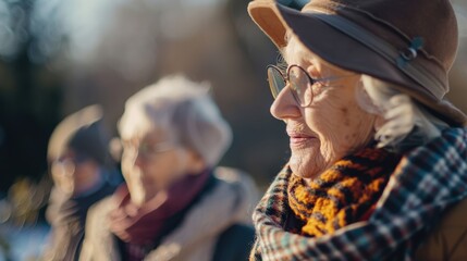 Elderly women enjoying a leisurely walk in nature, engaging in conversation and nurturing their bond while spending quality time together