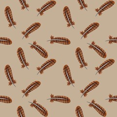 Wild Turkey Feathers Pattern with Beige Background