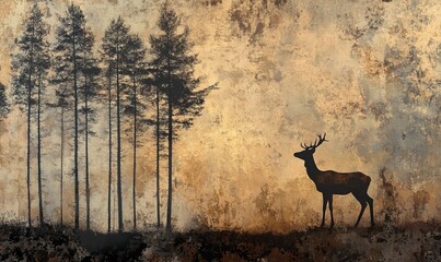 A series of trees with deer in the foreground