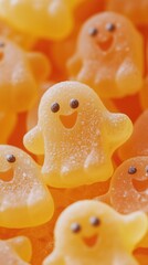 Close-Up of Cute Ghost Halloween Candy on pastel Background