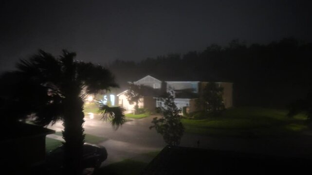 Hurricane big gust wind, heavy rain and lightning on landfall