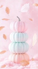 Pastel Pink Halloween Invitation with Pumpkins and Floral Accents