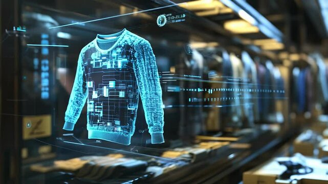 Futuristic Digital Display of Holographic Sweater in Retail