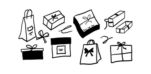 Gift Box Doodle Set | Minimalist Two Color Black & White Vector Illustration