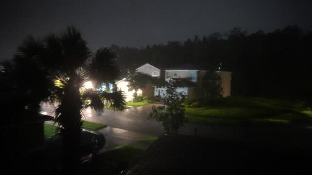 Hurricane big gust wind, heavy rain and lightning on landfall