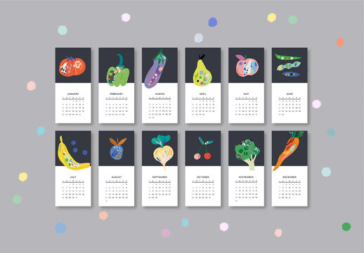 Calendar 2025 With Vegetables Fruits Berries Layout