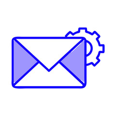 Email settings icon in blue outline, business communication concept