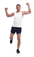 Man in sportswear running on white background