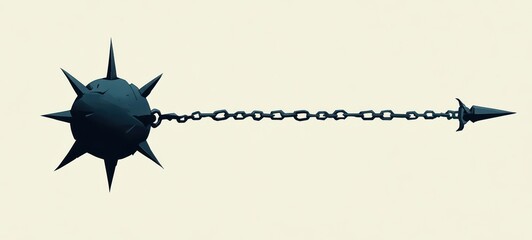 A minimalist depiction of a flail with a simple chain connecting the spiked ball to the handle