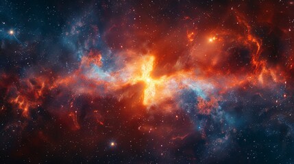 Majestic nebula in space, surrounded by bright stars and cosmic stardust