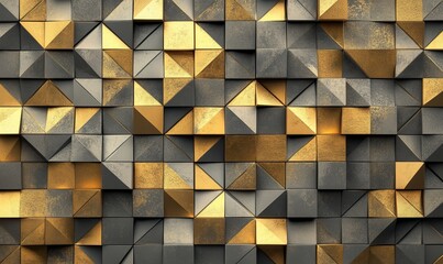 A wall made of squares and triangles in gold and gray