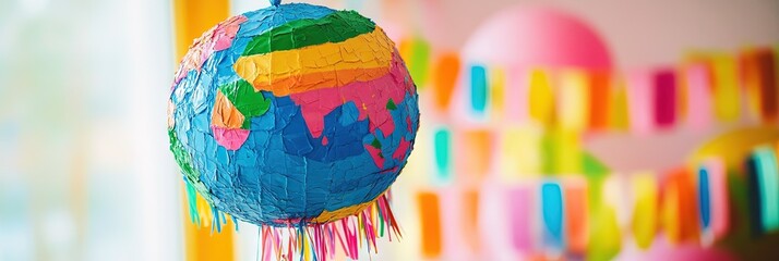 Fototapeta premium colorful kawaii earth globe pinata, party atmosphere