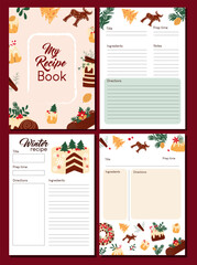 Vertical pages for making notes about cooking homemade desserts. Blank hand drawn template for recipe book