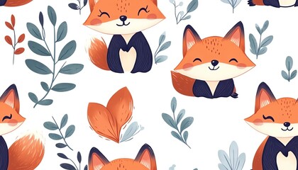 Obraz premium Cute fox pattern with leaves