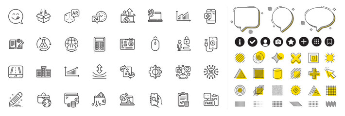 Set of Computer fingerprint, Transform and Influence line icons for web app. Design elements, Social media icons. Accounting checklist, Graph, Augmented reality icons. Vector