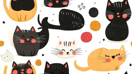 Fototapeta premium Playful kittens with yarn