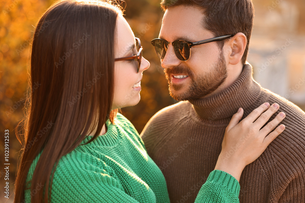 Poster Beautiful couple enjoying their time together outdoors in autumn evening