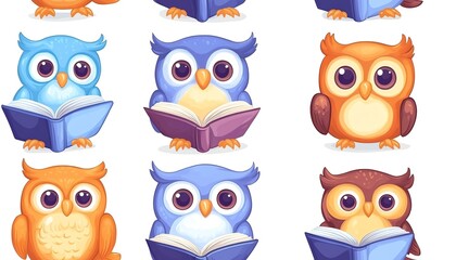 Fototapeta premium Cute owls reading books pattern