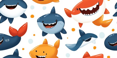 Cute cartoon shark seamless pattern