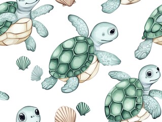 Sea turtle seamless pattern illustration