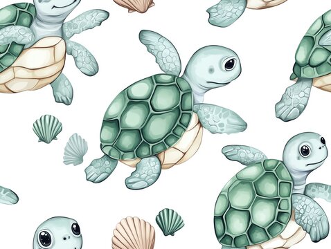 Sea turtle seamless pattern illustration