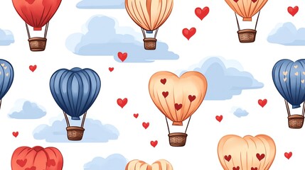 Watercolor heart hot air balloons pattern