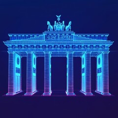 Obraz premium Immerse in the Neon Glow: A Digital Rendering of the Iconic Brandenburg Gate Captivating Your Imagination and Invoking Cultural Significance.