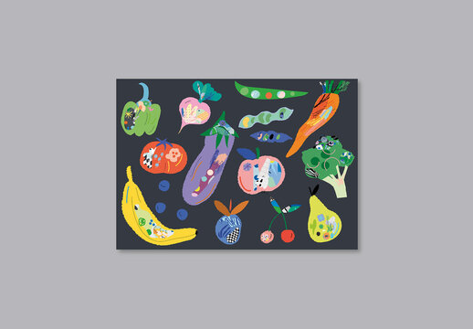 Art Poster With Vegetables Ftuits Berries Layout