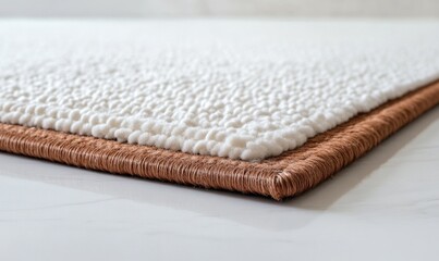 A white rug with a brown border