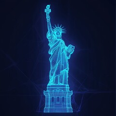 A Stunning Neon Representation of the Statue of Liberty Illuminating Freedom and Hope Through Digital Artistry with a Striking Glow