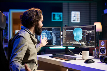 Programmer getting interrupted by AI becoming sentient, saluting creator and asking questions about...