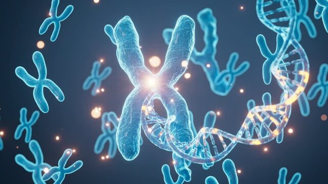 Human genes and chromosomes, 3d rendering.
