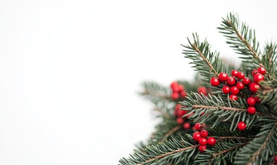A white background with a green and red Christmas tree with red berries