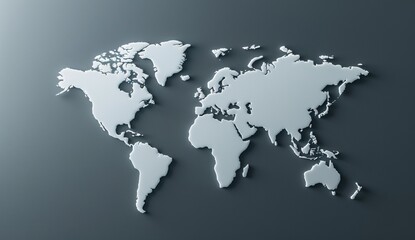 Obraz premium 3d world map, global business concept on dark background, simple and minimalistic design, metallic gray color, white borders