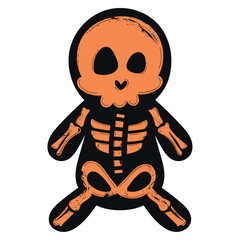 Halloween skeleton doll with distressed orange design, Vector