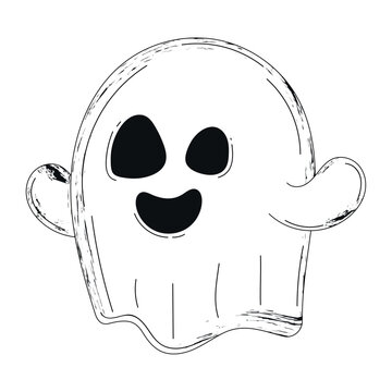 recommend clip art: Cute Halloween ghost with stitched outline design, Vector
