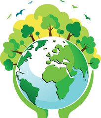 Green Earth Surrounded by Trees Illustration