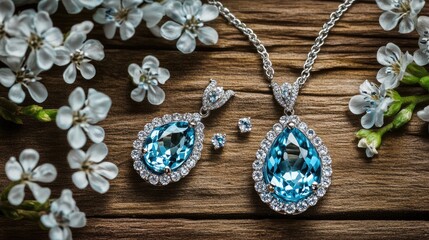 Elegant Blue Jewelry Set with Floral Accents