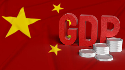 The Gdp and coins on china flag for Business concept 3d rendering.