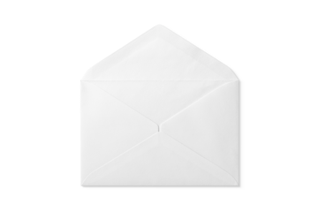 Opened paper envelope mockup isolated on a transparent background, PNG. High resolution. 