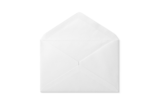 Opened paper envelope mockup isolated on a transparent background, PNG. High resolution. 