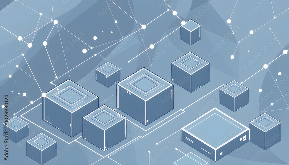 Poster abstract geometric background with isometric digital blocks. blockchain concept and modern technolog