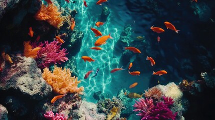 Vibrant Coral Reef with Tropical Fish Swimming