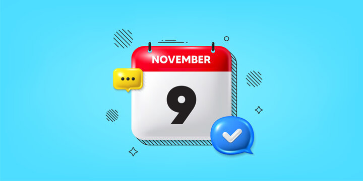 Calendar date of November 3d icon. 9th day of the month icon. Event schedule date. Meeting appointment time. 9th day of November. Calendar month date banner. Day or Monthly page. Vector
