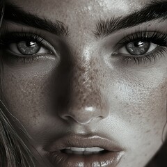 Close-Up Portrait of a Woman with Freckles and Intense Eyes