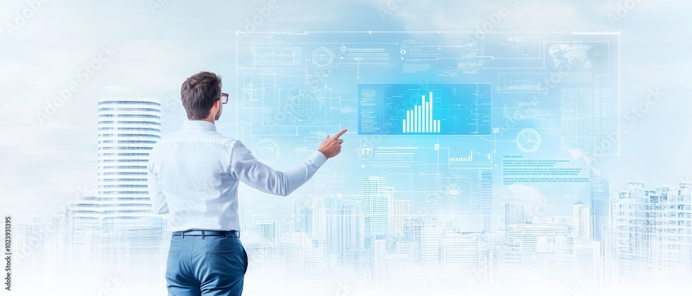 Wall mural hyper-realistic portrayal of a man analyzing data