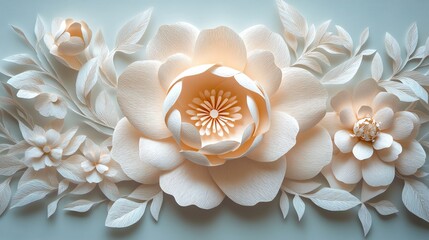 Paper cut floral pattern with symmetrical petals and intricate detailing, creating a balanced, decorative piece, paper cut flowers, symmetrical botanical decor