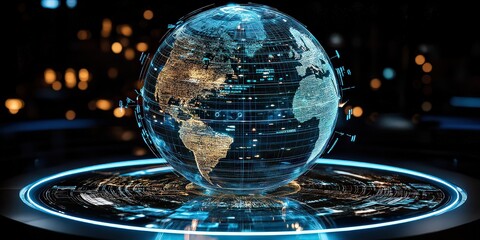  globe-shaped digital learning platform with floating orbs and holograms representing knowledge across all subjects, offering an interactive, futuristic educational experience