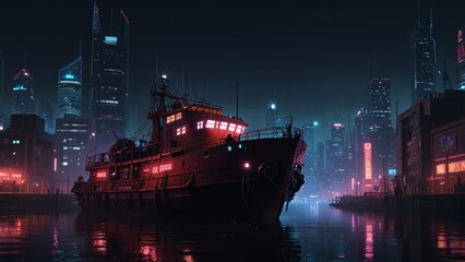 Obraz premium ship in the night sea
